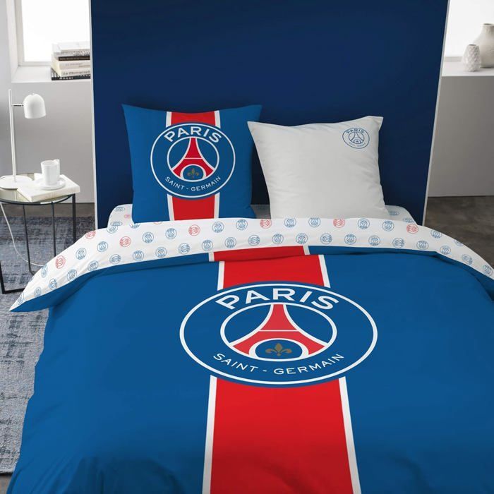 Juego de ropa de cama infantil clásico del PSG | Funda nórdica 140x200cm + Funda de almohada 65x65cm | Estampado para niño | Azul