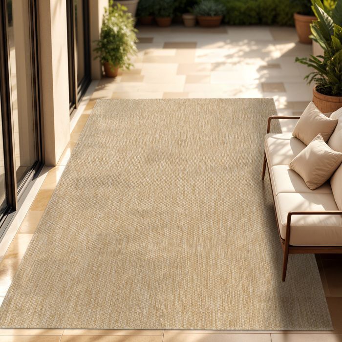 Alfombra de exterior Paco Home para balcón, terraza o cocina, lisa, moteada, color beige/blanco roto, 120x160 cm.