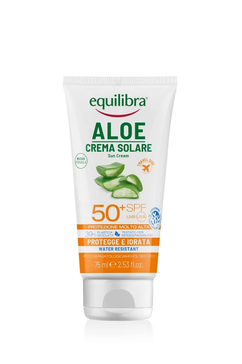 Equilibra Aloë Vera Zonnebrandcrème SPF 50+ Miniformaat 75 ml Hoge bescherming