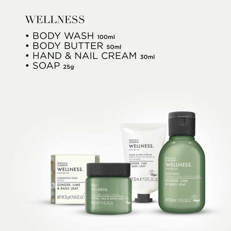 Baylis & Harding Wellness. Darčeková sada na telo so zázvorom, limetkou a bazalkovými listami.