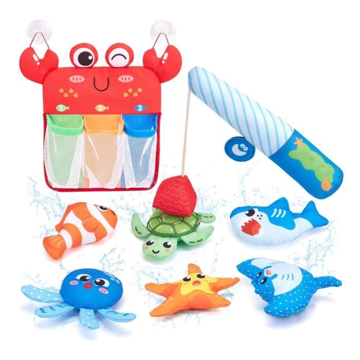 Juguete de baño para bebés de 1 año, juguetes de pesca magnéticos con bolsa de almacenamiento para clasificar colores, juguete de baño antimoho.