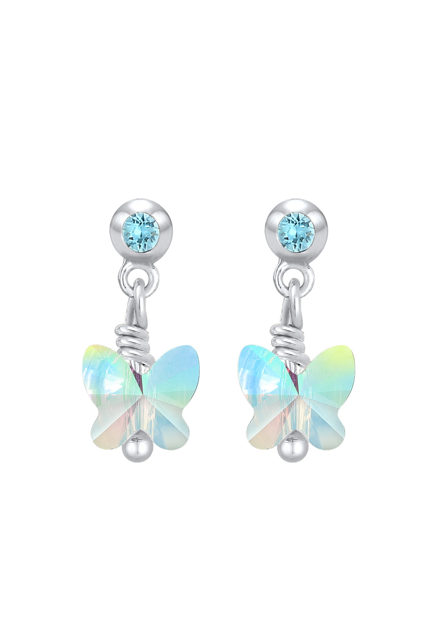 Elli Enfants Pendentif d'oreilles Papillon Étincelant avec Cristal en Argent Sterling 925