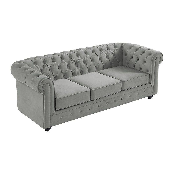Divano a 3 posti e 2 poltrone CHESTERFIELD - Velluto grigio chiaro