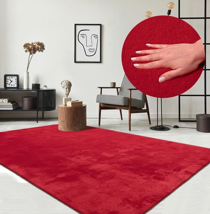 Alfombra suave - LA ALFOMBRA - Relajante - Antideslizante - Lavable - Roja 160x220 cm