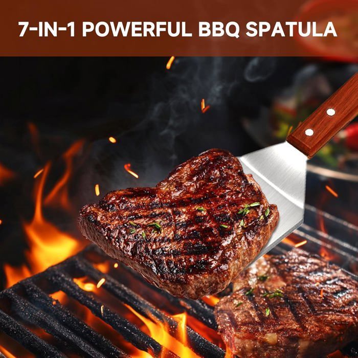 Accessoire Kit Barbecue 3 Pièces en Acier Inoxydable et Manche en Bois – Ustensiles Barbecue Professionnels avec Spatule INOX,Pince