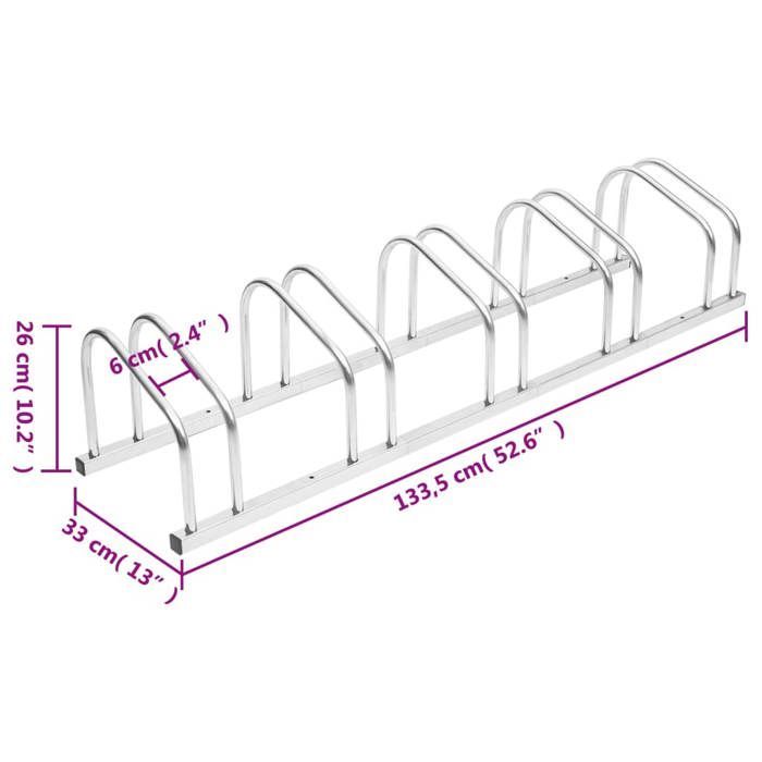 Bike rack - HELLOSHOP26 - Floor-mounted - Galvanized steel - 5 bikes - 133.5 x 33 x 26 cm
