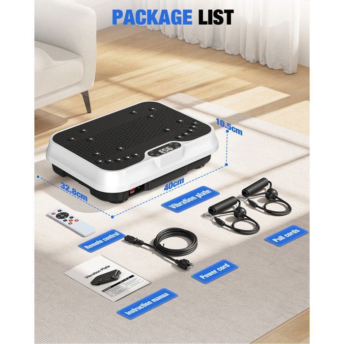 Plaque vibrante - DSKEUZEEW - 250 niveaux - Écran LCD - 9 modes - max. 150kg - Blanc