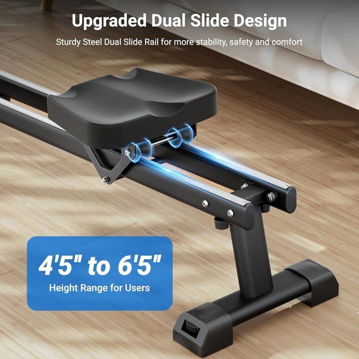 Máquina de remo Dripex para fitness en casa, compatible con aplicaciones, 16 niveles de resistencia, soporte para tablet, 150 kg.