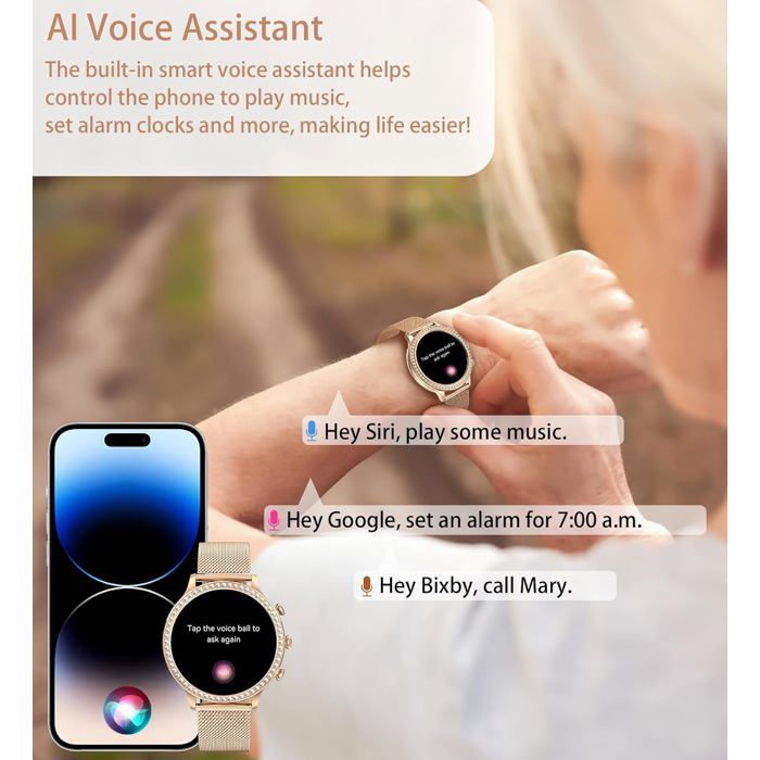 Round Women's Smartwatch with Bluetooth Calling, IP67 Smartwatch with Feminine Function, Heart Rate Monitor, Sleep Monitor [S464]