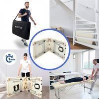 Camilla de masaje plegable ligera Mobiclinic CA-01, de aluminio portátil, altura regulable, reposacabezas, bolsa de transporte, color crema.