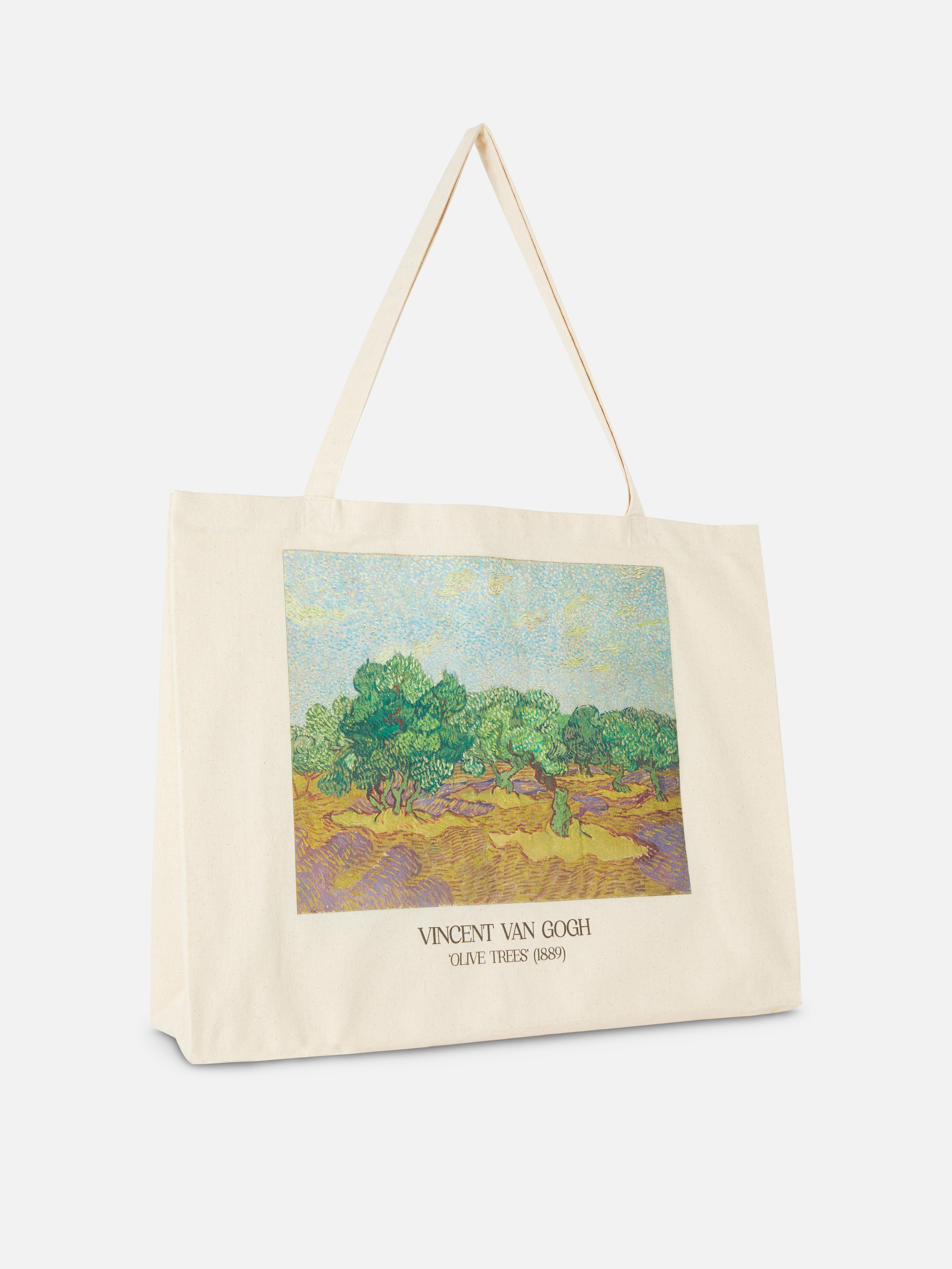 Geantă tip sac de pânză Vincent van Gogh cu măslini O geantă lată din pânză cu un imprimeu al tabloului „Măslini” de Van Gogh