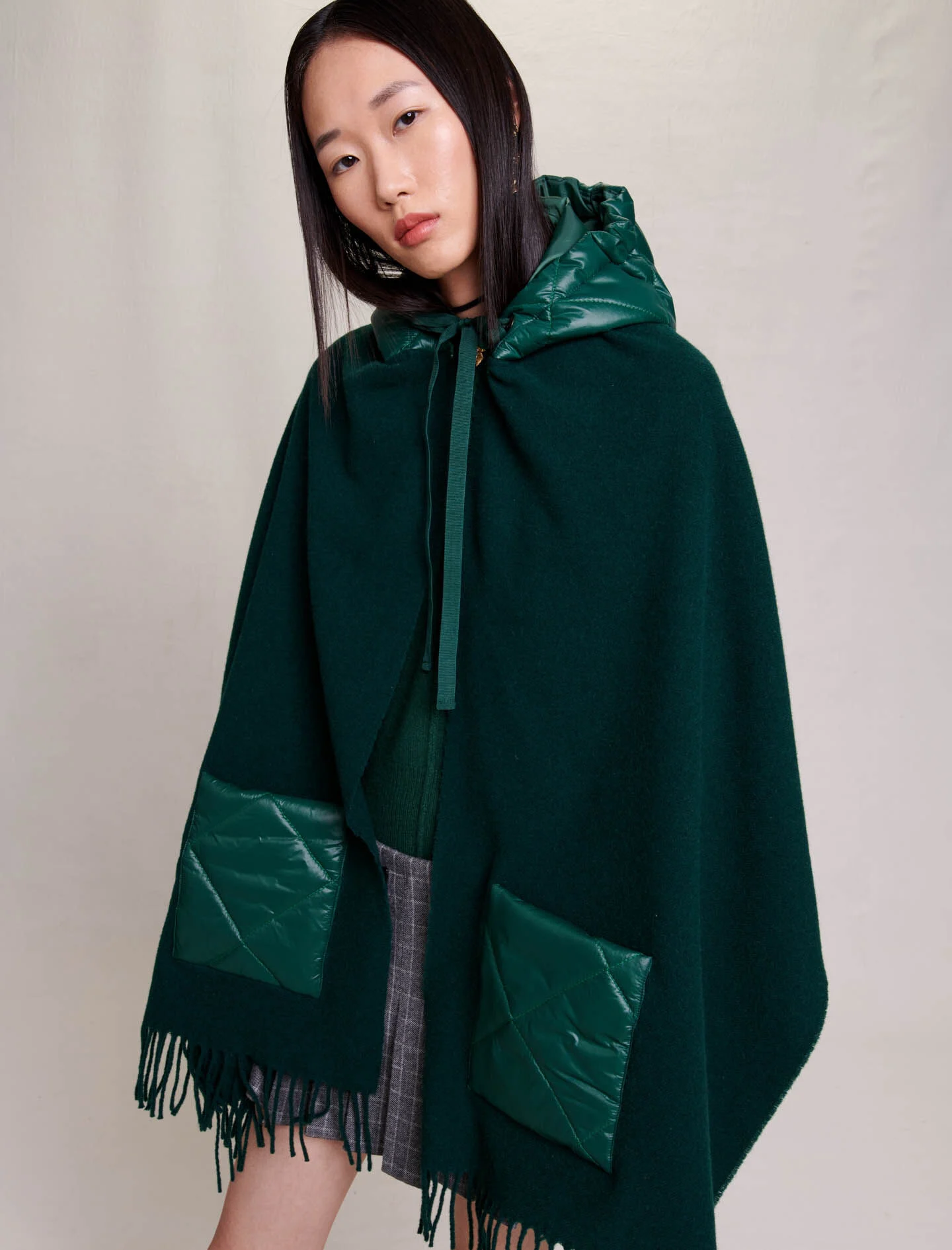 Hupullinen poncho - Pullonvihreä