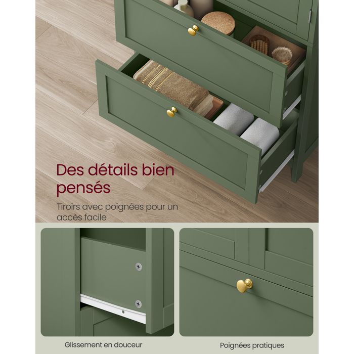 Mobiletto da bagno - MDF - Verde foresta - 2 ante - 2 cassetti - Ripiani regolabili