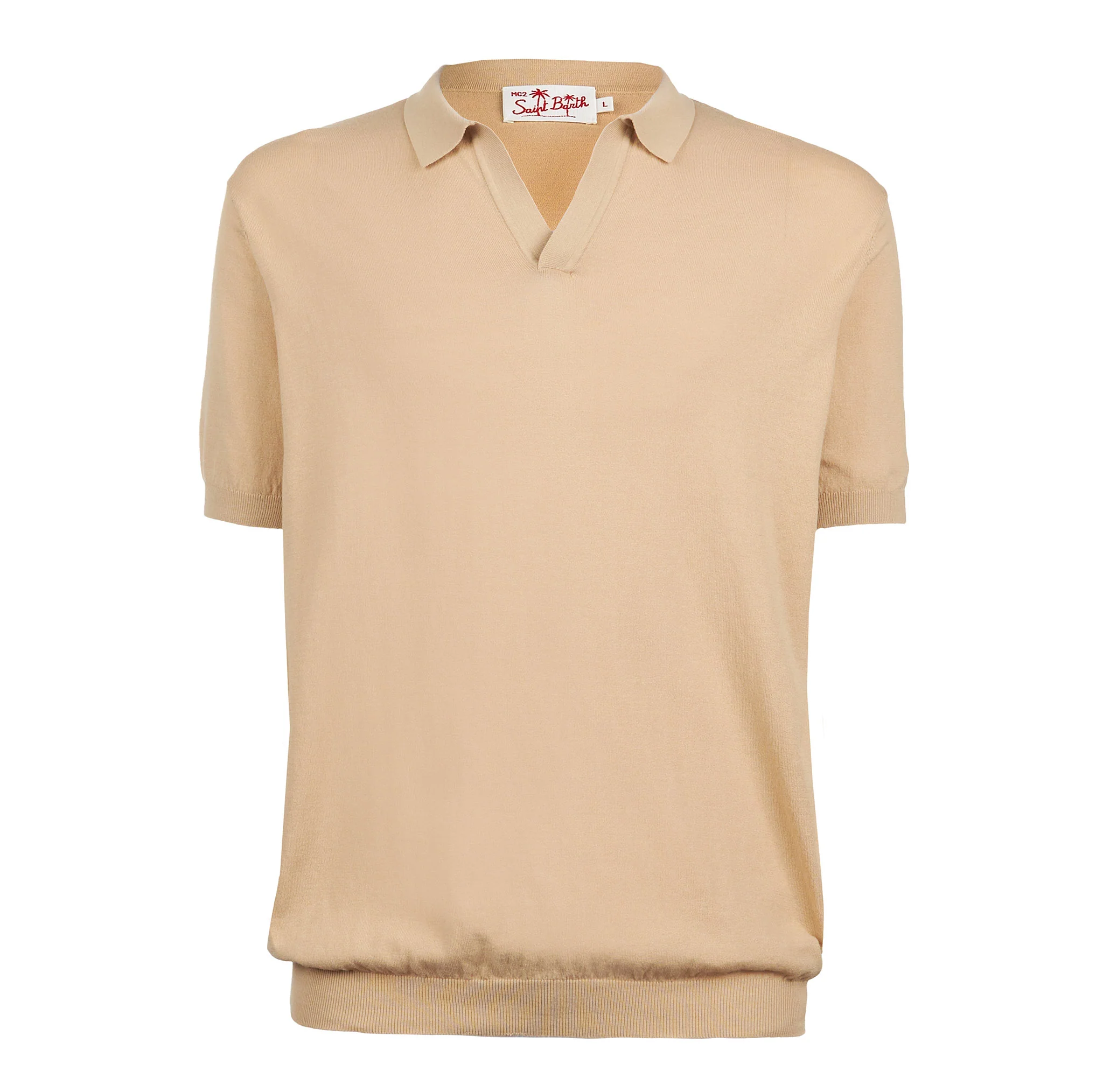Sloan poloshirt in beige gebreide stof zonder knopen