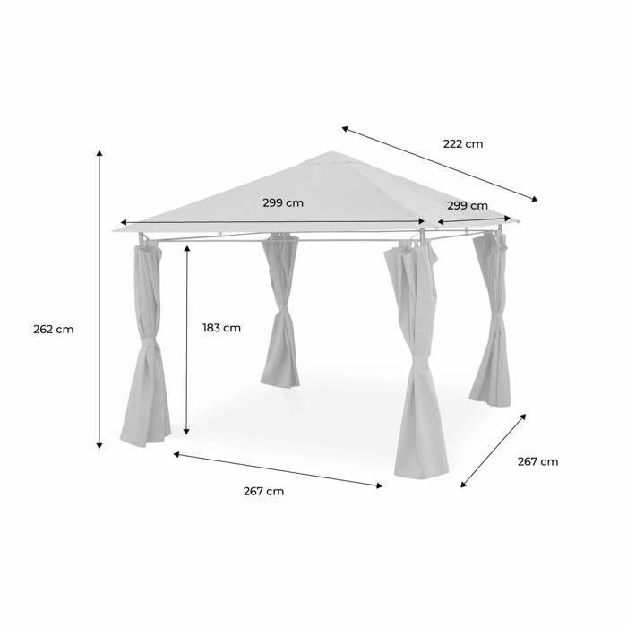 Cenador de 3x3 m - Elusa - Lona beige - Pérgola con cortinas. Carpa de jardín. Carpa para eventos.