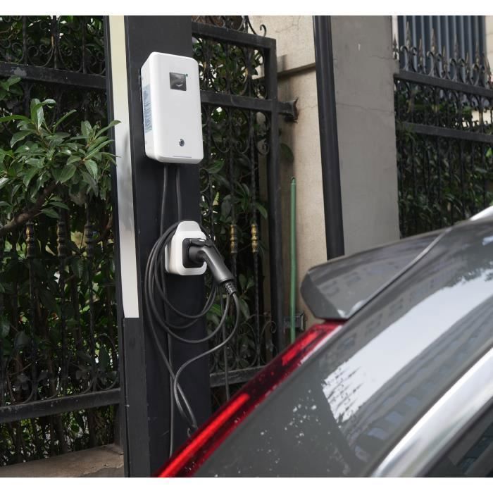Estación de carga mural monofásica Morec de 7 kW y 32 A para vehículos eléctricos con conexión Bluetooth/Wi-Fi, toma de corriente tipo 2, cable de carga no incluido.