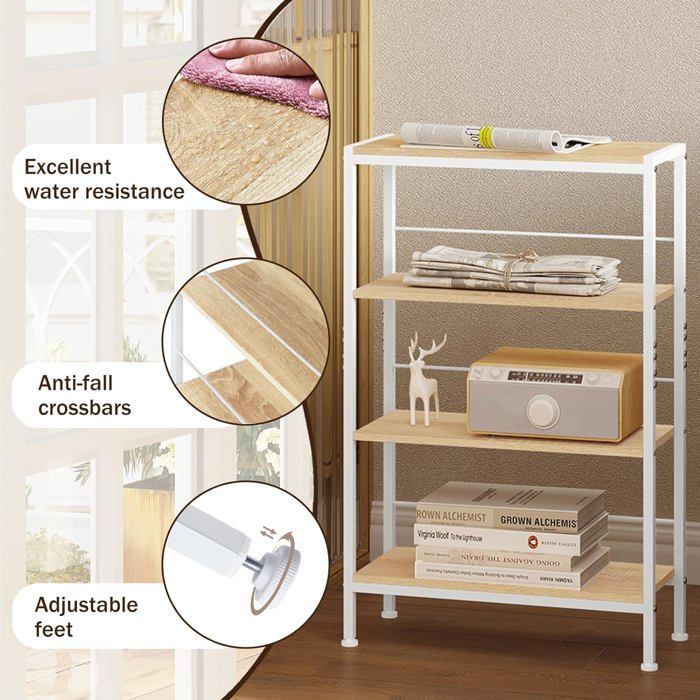 Estantería de almacenamiento WOLTU, estrecha, de 4 niveles, para cocina y salón, MDF, estructura metálica, roble claro + blanco, 50x20x78cm