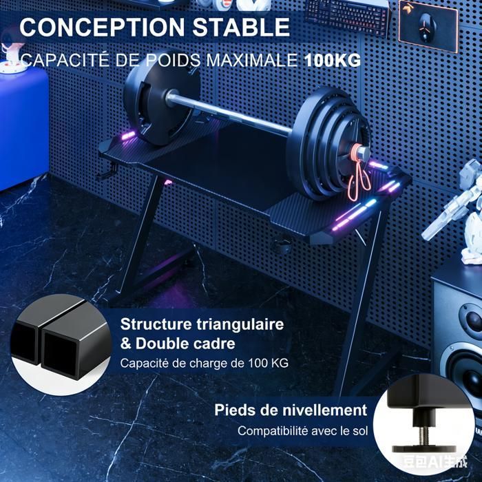 HOMALL LED Gaming Desk 120×60cm, USB Touch Light Controller, Ergonomic Computer Gaming Desk, Black