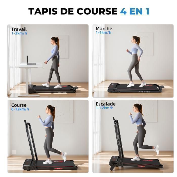 Tapis de Course - RAOO MIN - SD-380CM - Pliable - Vitesse 1-12 km/h - Inclinaison 9%