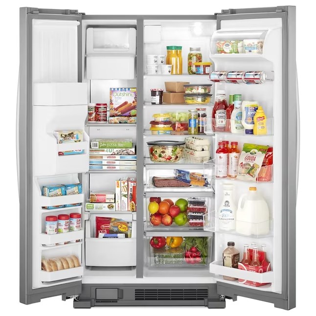 Refrigerador Whirlpool Side-by-Side de 21,4 pés cúbicos com máquina de gelo (aço inoxidável resistente a impressões digitais)