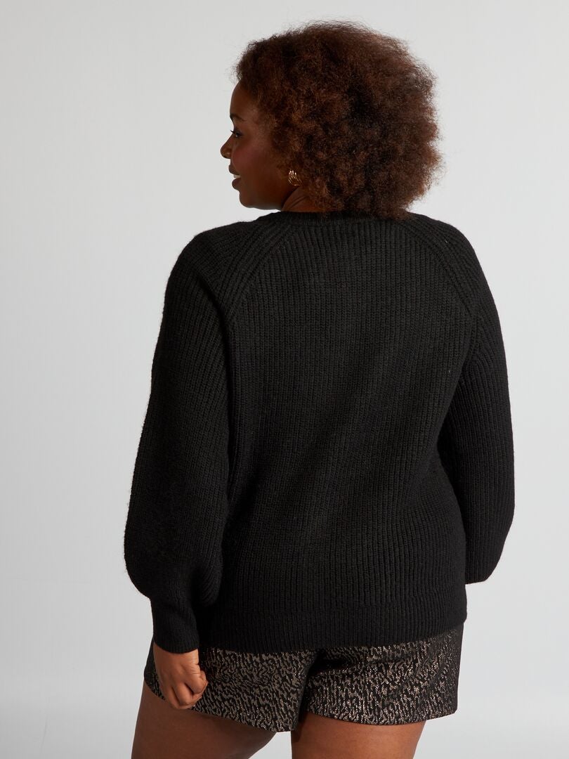 Dik gebreid vest met ronde hals - Zwart