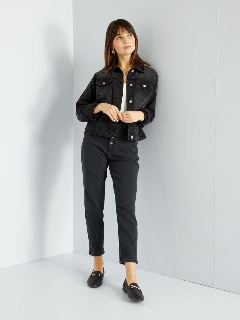 Zeer hoge taille mom jeans - L30 - ZWART