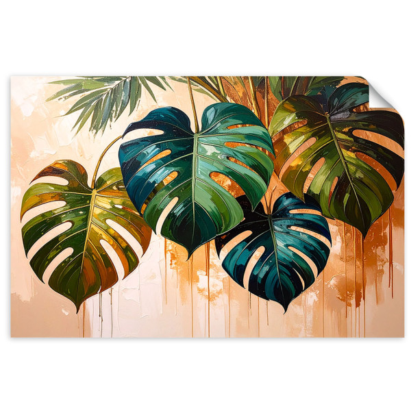 Plakat samoprzylepny do salonu Feeby Monstera Liście efekt farby 30x20