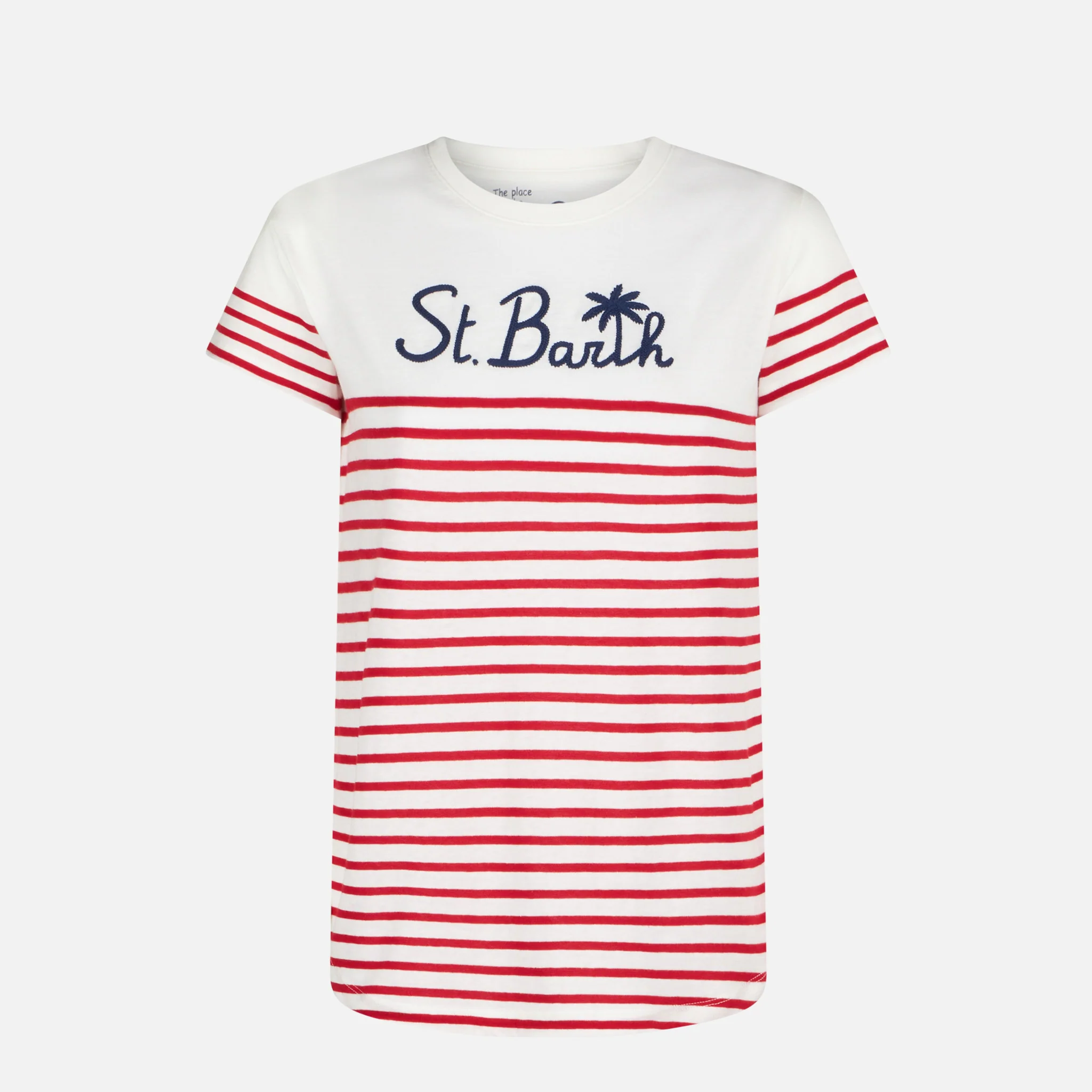 Rood gestreept katoenen T-shirt met St. Patrick's Day-borduurwerk. Barth