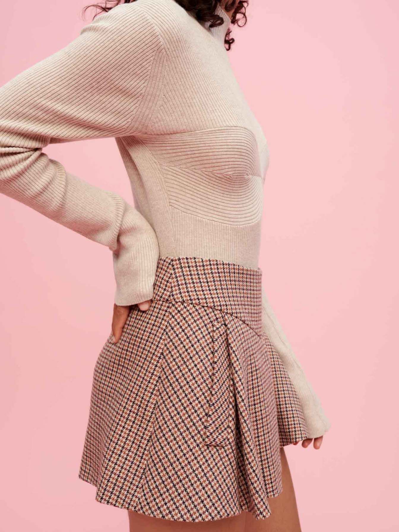 Culottes met pied-de-poulepatroon - Camel