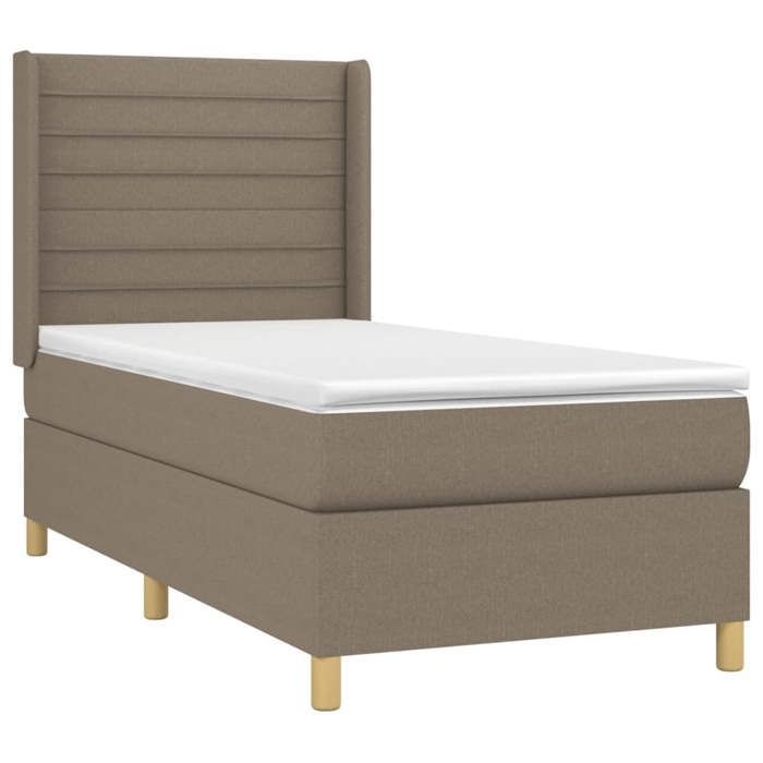 Slatted bed base with mattress - Taupe - 80x200 cm - Headboard included - Maximum relaxation