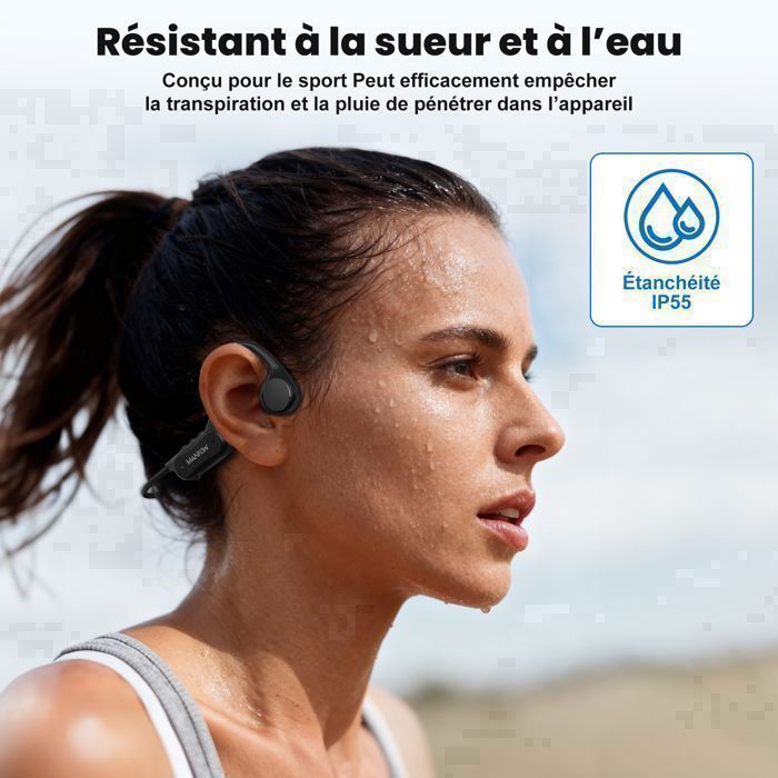 MANKIW Casque à Conduction Osseuse -Bluetooth 6.0 –  Autonomie 8 h-Micro Intégré-pour la course et les activités de plein air