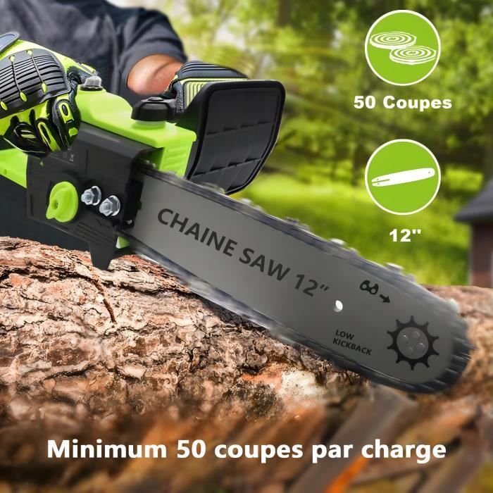 Tronçonneuse Brushless sans fil Coupe 30 cm MAGICFOX, Auto lubrification avec 2 batteries*6.0Ah, 2 chaines, Tronçonneuse Légère