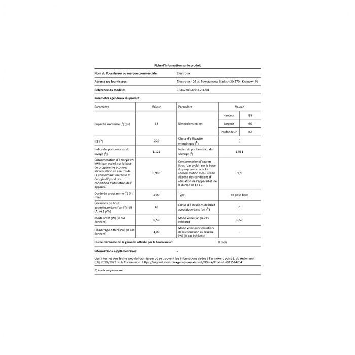 Electrolux 60cm Dishwasher, 13 Place Settings, 46dB - ESA47205SX