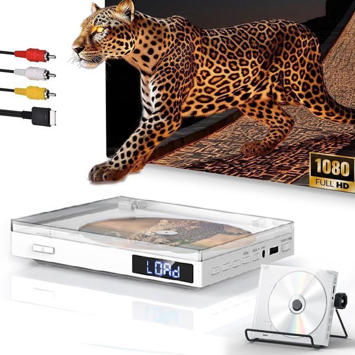 Mini Lecteur DVD pour TV, 1080P Compact Lecteur DVD Multizone avec Port HDMI/AV Sortie, NTSC/PAL, Portable Lecteur CD Player