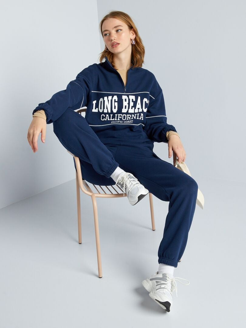 Sweater met col en rits - Blauw