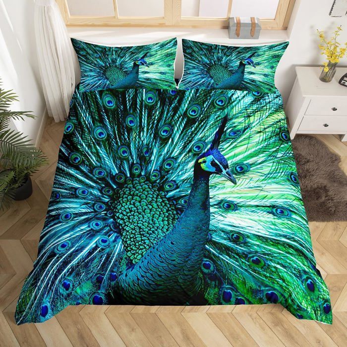 Funda nórdica infantil con estampado de pavo real, ropa de cama con temática animal para niños y niñas, con plumas de pavo real, 220x240cm.
