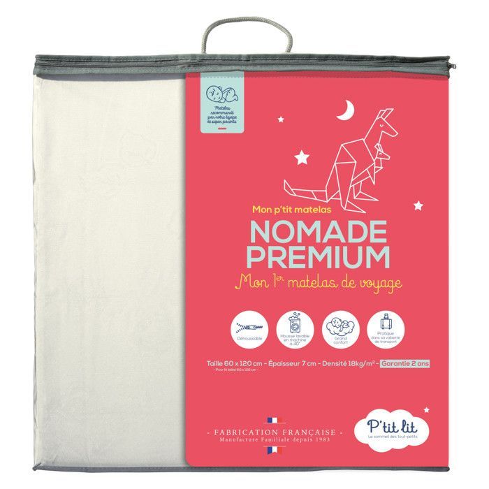 P'tit Lit - Materassino da viaggio per neonati - 60x120 cm - Pieghevole - Spessore 7 cm: Morbido e confortevole - Ideale per un uso occasionale