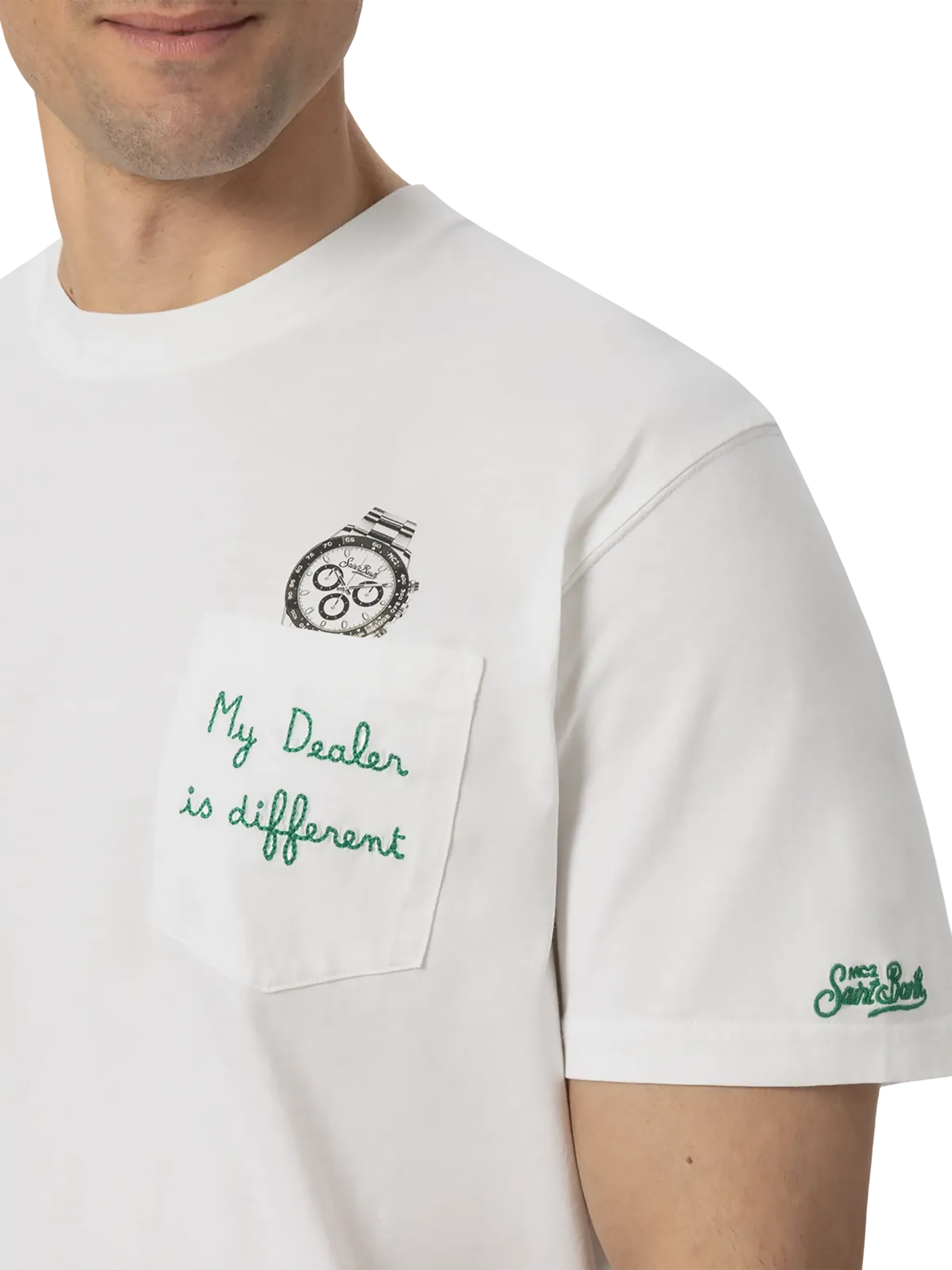 Tshirt in cotone Austin con ricamo e stampa orologio