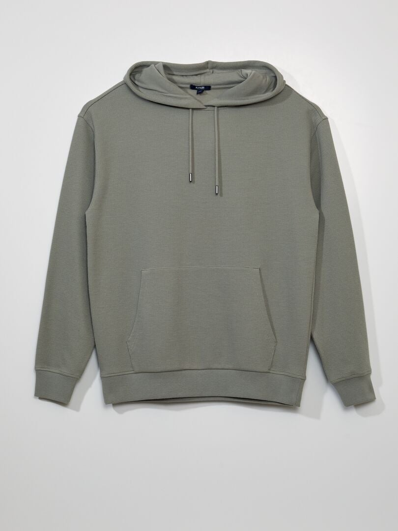 Hoodie van gebreide stof met reliëf - GROEN