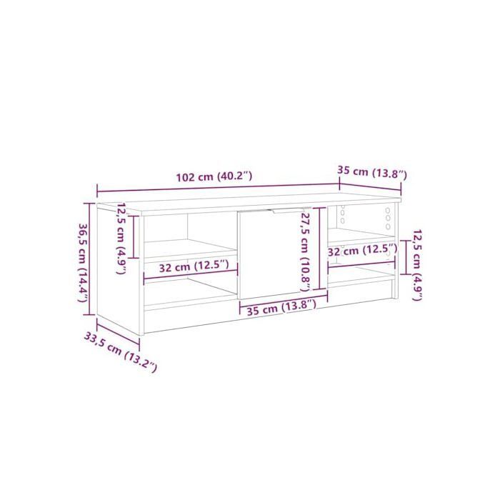 Mueble de TV moderno - vidaXL - Roble artesanal - Madera de ingeniería - 102x35x36,5 cm - 1 puerta - 2 estantes