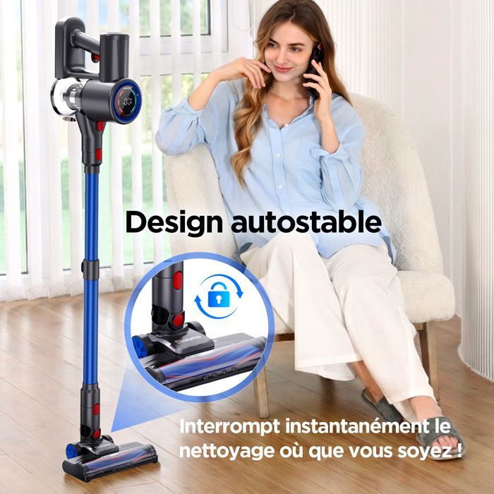 Verslife Z8 Aspirateur Balai Sans Fil, 40Kpa/45Min/500W/6 En 1, Écran LED, Pour Poils D'animaux, sols Durs et Moquettes