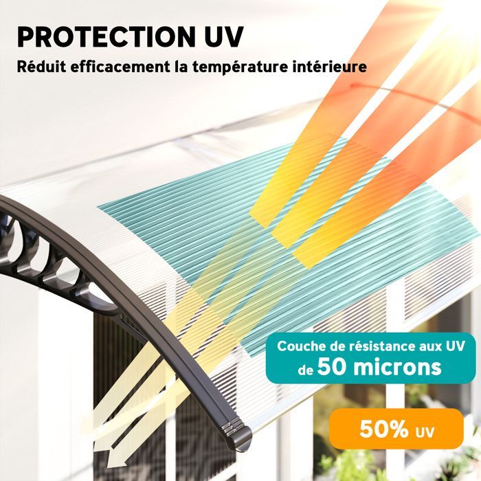 Front door canopy - Outsunny - polycarbonate awning roof - rain, snow, and UV protection - 0.9 x 1.5 m - transparent