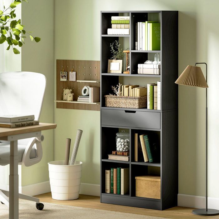 Boekenkast/opbergmeubel - HOMCOM - lade en open schappen - 60 x 26 x 158 cm - zwart