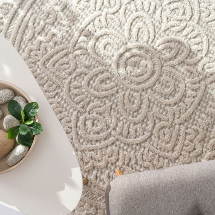 Paco Home Tapis Salon Chambre Adulte Poils Ras Motif Boho Motif Oriental Motif Fleuri Crème Crème 80x150 cm