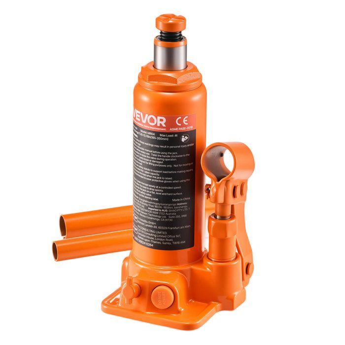 Gato hidráulico de botella grande - VEVOR - Capacidad de 4T - Gato elevador para coches - Rango de elevación 185-350 mm - Naranja