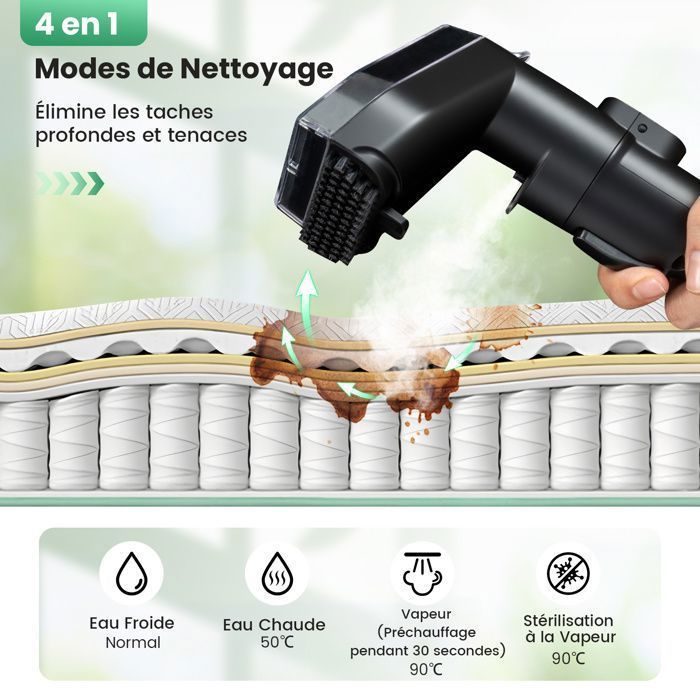 Limpiador de alfombras portátil COSTWAY de 1800 W: agua caliente/fría, esterilización, vapor, 17 kPa, depósito de 1,1 L, manguera de 1,6 M, cepillos 2 en 1.