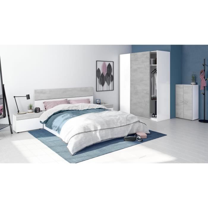 Meuble d'entrée - meuble à chaussures - 2 portes - décor effet béton - L55 x  P36 x H103 cm - STAR