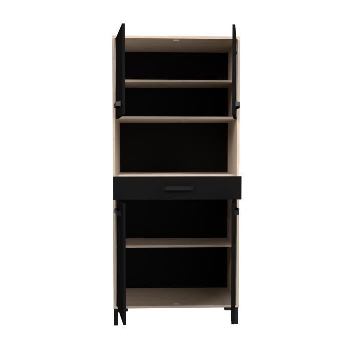 Buffet de cuisine FACTORY - Décor chêne et noir - 2 portes + 1 tiroir - Modulable - L 80 x P 43,3 x H 185 cm