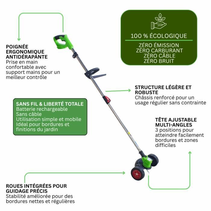 VENTEO - Multiutensile elettrico senza fili | Rasaerba compatto e tagliasiepi a batteria | Bordatrice per giardino