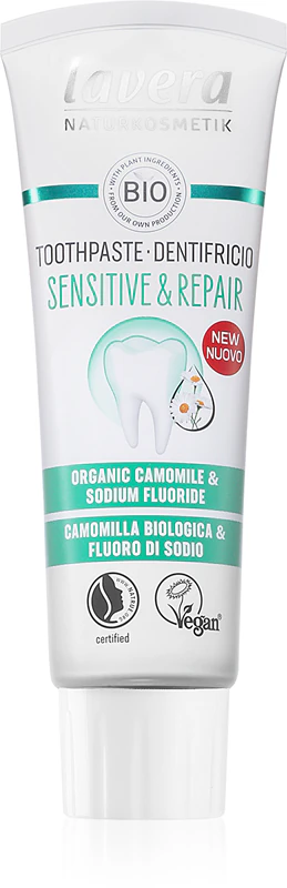 Creme dental Lavera Sensitive & Repair para dentes sensíveis.